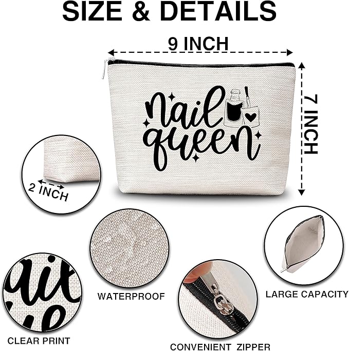 Nail Queen Makeup Bag Funny Gifts Travel Toiletry Bags for Women Friendship Gift For Women Teachers Girls Teens Friend Sister-A07