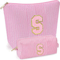 mibasies 2 PCS Initial Makeup Bags for Women: - Birthday Gifts for Teen Girls 11 12 13 14 15 16 Years Old - Preppy Trendy Stuff - Cosmetic Bag for Travel Toiletry - Pink S