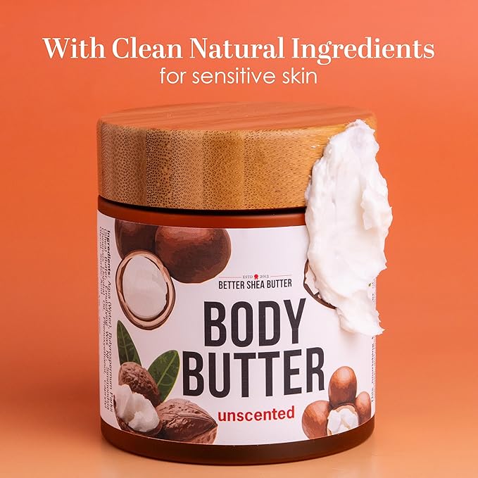 Unscented Body Butter for Dry Skin | with Raw Shea Butter and Jojoba Oil | Deep Moisturizer Safe for Sensitive Skin, Non Greasy, Fragrance Free | 8 oz
