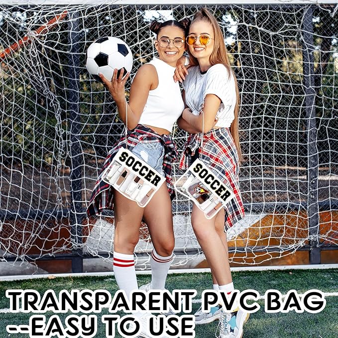 Hillban 2 Pcs Soccer Gifts Chenille Letter Bags Preppy Patch Makeup Bag Flat Clear Pouch PVC Organizer Purse Waterproof Travel Cosmetic Bag Portable Toiletry Storage Bag for Women Girl