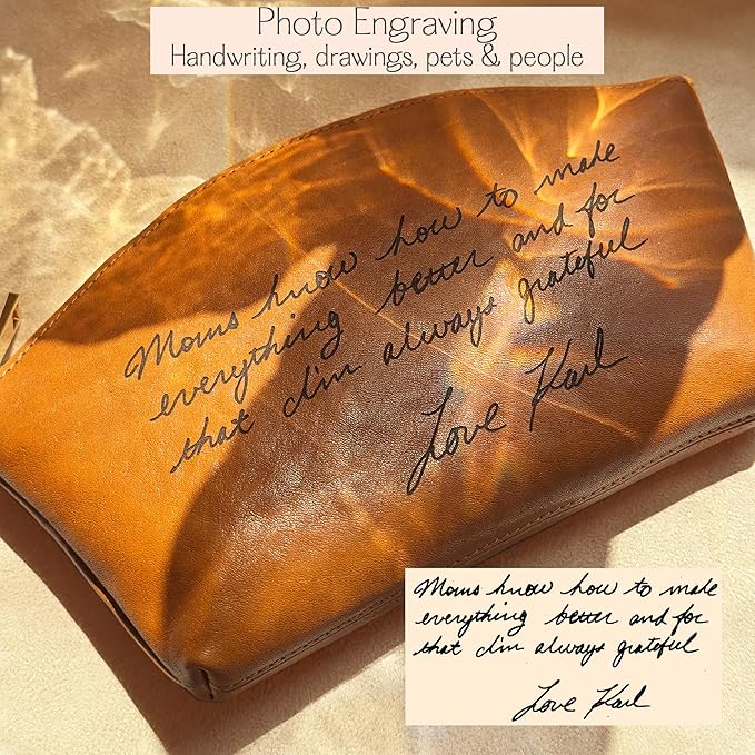 Personalized Makeup Bag • Genuine Leather Custom Cosmetic Bag • Mini Bag for Purse • Leather Make Up Pouch • Custom Toiletry Bag • Customized Bag with Name or Initials • Makeup Accessories for Women