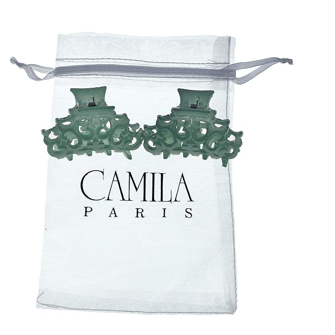 Camila Paris CP2908/2 Set of 2 French Hair Clip for Women, Green Antique Girls Hair Claw Clips Jaw Fashion Durable Styling Hair Accessories for Women, Strong Hold No Slip Grip, Made in France