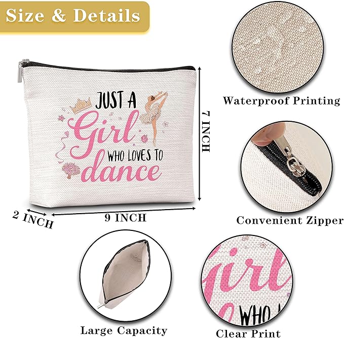 GREOXG Just A Girl Who Loves to Dance Makeup Bag Ballerina Cosmetic Travel Bag Dancer Friendship Gifts for Dance Lovers Girls Teens Women Birthday Christmas-A35