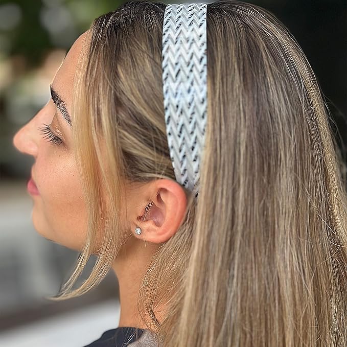 Camila Paris CP3462 French Headband for Women, Handmade White and Gray, Strong Hold Grip Women's Hair Band, Ligth and Very Flexible, No Slip and Durable Styling Girls Hair Accessories, Made in France