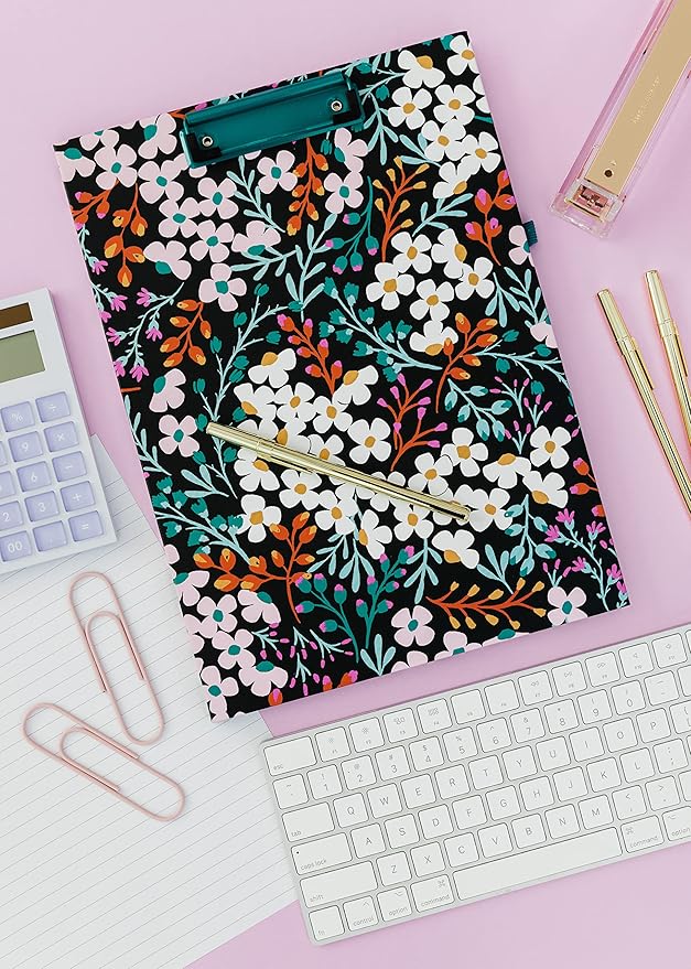 Kate Spade New York Clipboard Folio with Low Profile Clip, Professional Padfolio Includes Lined Notepad, Pen Loop, and Pocket, Fall Floral