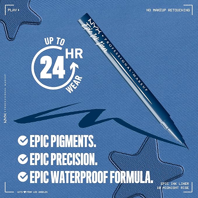 NYX Professional Makeup Epic Ink Liner, Waterproof Matte Liquid Eyeliner with Vegan Formula - Mid Night Rise (Deep Navy)