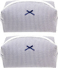 PAZIMIIK 2PCS Cozy Makeup Bag Small Aesthetic Travel Zipper Cosmetic Pouch for Women Make Up Beauty Accessories Brushes, Stripe Navy Blue