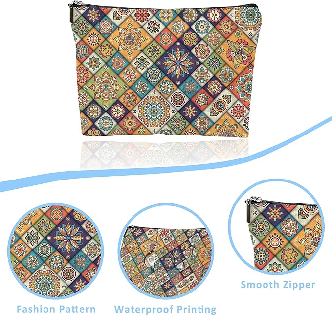 Makeup Bag Oriental Tile Cosmetic Bag Mini Portable Travel Toiletry Bag Organizer Makeup Brushes Aesthetic Accessories Waterproof Storage Bag for Women