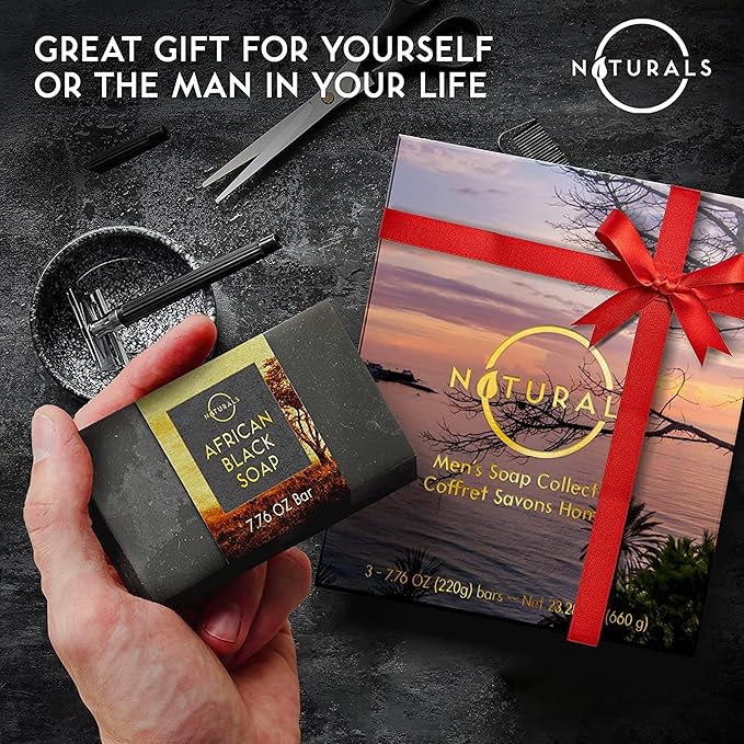 O Naturals 5PC Mens Soap Gift Sets, Gifts for Men, Organic Bar Soap for Men, Mens Gift Set Exfoliating Soap Cedarwood & Mint, Mens Bar Soap in Citrus, Olive Oil, African Black Soap, Soap Gifts For Men