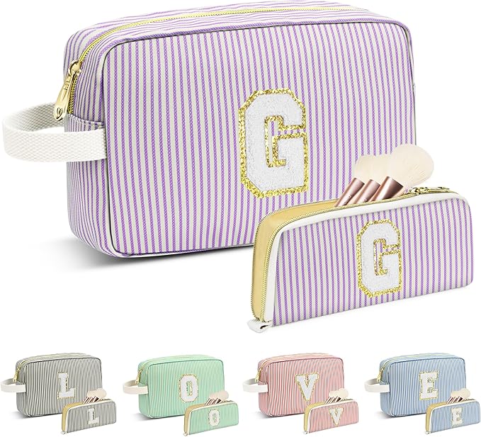 Travel Makeup Bag Christmas Gifts for Women Girl Teens, Personalized Initial Makeup Bag for Cute Teen Girls, Preppy Stuff Toiletry Bag Cosmetic Bag, Teen Girls Gift Trendy Stuff, Letter G