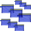 Quotidian Flat Clear Mesh Makeup Storage Pouch Blue Toiletry Bag Travel Organizer 3-Size Pack of 9 - Camping Holiday Work School Supplies