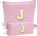 Travel Essentials - Portable Travel Toiletry Bag for Women, Initial Makeup Kit Organizer Make up Cosmetic Bag Set Pink Stuff Birthday Gifts for Women Daughter Mom, Pink Letter J