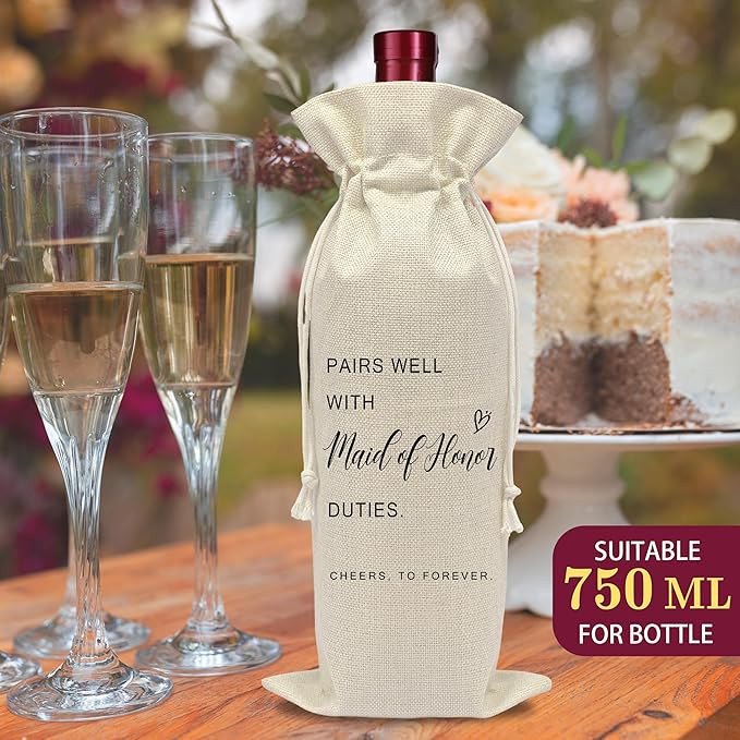 AWSICE Wedding Wine Bottle Bag - Maid of Honor Proposal Gifts - Pairs Well with Wedding Gift Bags - Engagement Present for Bridesmaid - Bridal Planning Shower Decorations-A08