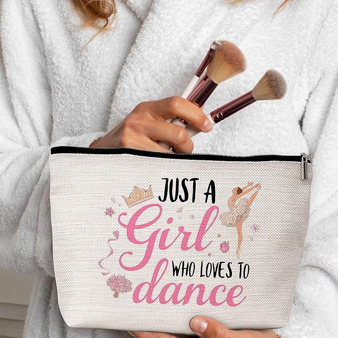 GREOXG Just A Girl Who Loves to Dance Makeup Bag Ballerina Cosmetic Travel Bag Dancer Friendship Gifts for Dance Lovers Girls Teens Women Birthday Christmas-A35