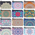 Hillban 36 Pcs Mandala Makeup Bags Bohemian Cosmetic Bags for Women Mandala Flowers Travel Toiletry Pouch with Zipper Portable Organizer Pouch for Cosmetics Makeup Brushes, 12 Styles