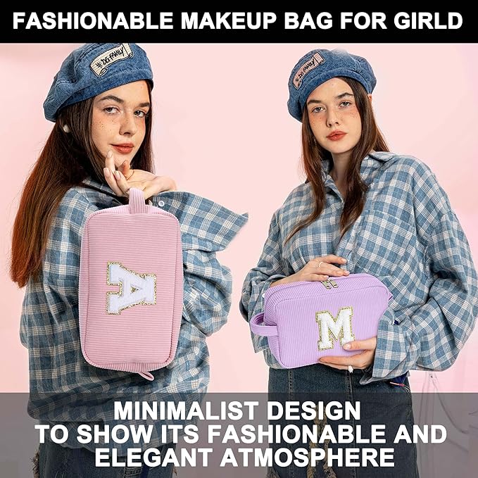 YOOLIFE Personalized Initial Makeup Bag - Cosmetic Bags for Women, Best Friend & Daughter Gifts - Large & Cute Design - Letter H