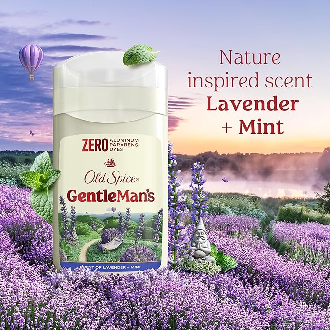 Old Spice GentleMan's Aluminum Free Dry Feel Deodorant for Men, 24/7 Lasting Freshness, Gentle on Skin with Skin Conditioners, Lavender + Mint Scent, 3.0 oz (Pack of 3)