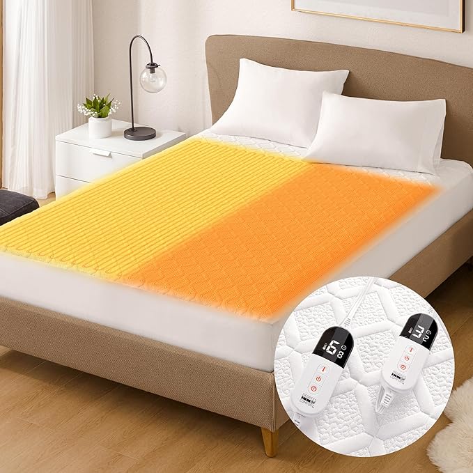 King Size Heated Mattress Pad - Degrees of Comfort Electric Bed Warmer with Dual Controllers, 6 Heating Levels, 10-Hour Auto Shut-Off, Breathable Air-Layer, 78"x80"