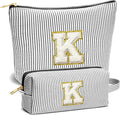 Travel Essentials - Portable Travel Toiletry Bag for Women, Initial Makeup Kit Organizer Make up Cosmetic Bag Set, Black K