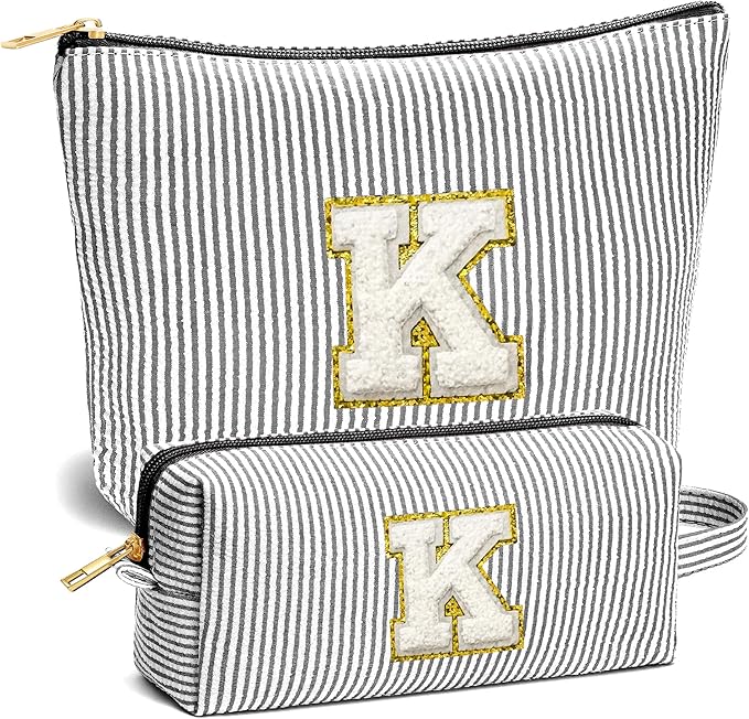 Travel Essentials - Portable Travel Toiletry Bag for Women, Initial Makeup Kit Organizer Make up Cosmetic Bag Set, Black K
