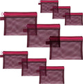 Quotidian Flat Clear Mesh Pencil Pouch Red Makeup Bag with Zipper Handbag Organizer 3-Size Pack of 9 - Tech Accessories Personal Care Road Trip