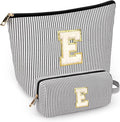 mibasies 2 PCS Initial Makeup Bags for Women: Cosmetic Bag for Travel Toiletry - Personalized Cute Makeup Pouch - Gifts for Grilfriend Wife Moms Bridesmaid - Retirement Travel Gifts - Black E