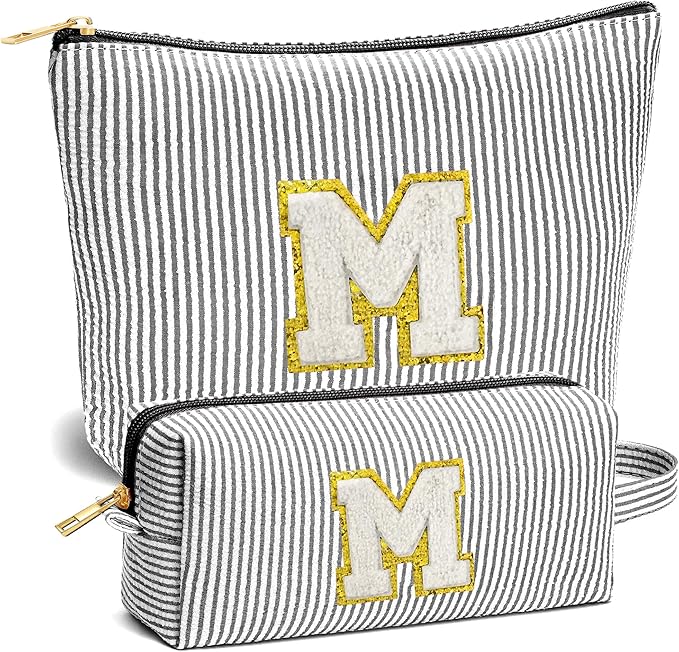 Travel Essentials - Portable Travel Toiletry Bag for Women, Initial Makeup Kit Organizer Make up Cosmetic Bag Set, Black M