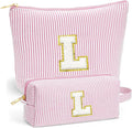 Initial Makeup Bag Set - Cute Pink Stuff for Women, Makeup Pouch Cosmetic Bag, Travel Essentials Toiletry Bag, Birthday Christmas Gifts for Women, Light Pink L