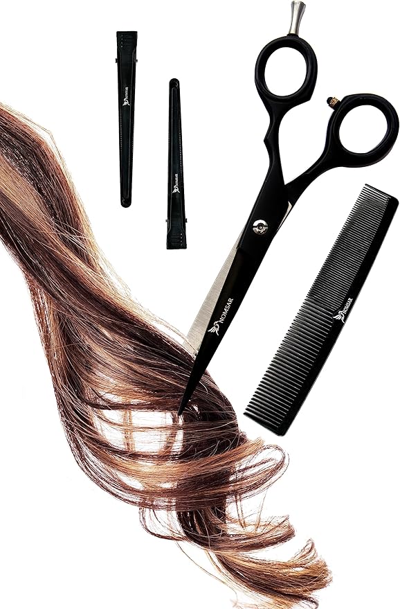 Professional Hair Cutting Scissors Kit, Sharp Fine Blades, Premium Stainless Steel Hairdressing Shears, Haircut Beard Trimming Grooming Set for Barber Salon Home Men Women Pets (Black-Silver)