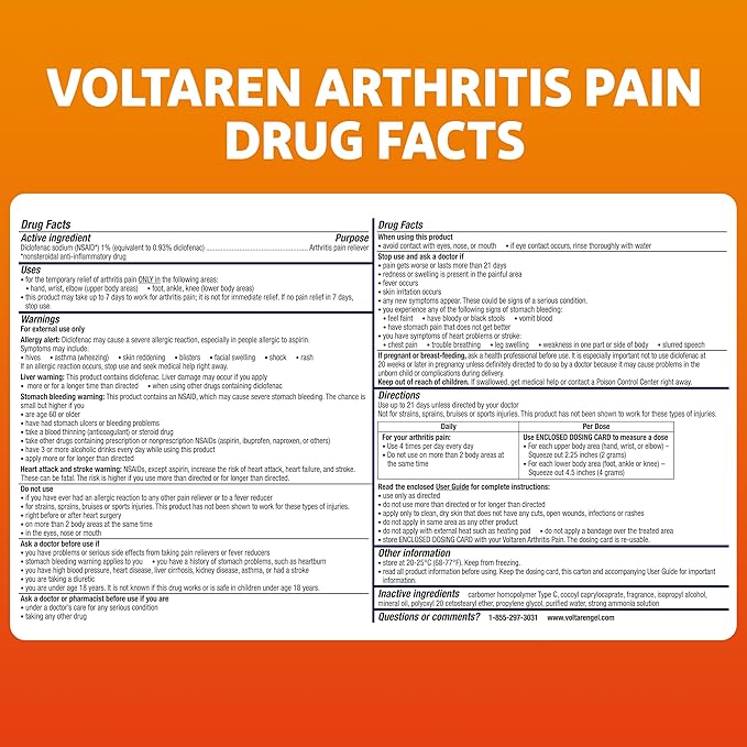 Voltaren Arthritis Pain Gel for Powerful Topical Arthritis Pain Relief with Diclofenac - NEW Easy Open Cap - 100 g x 2