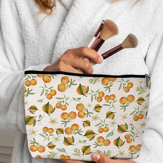 GREOXG Orange Print Makeup Bag, Small Travel Cosmetic Bag with Zipper, Cute Makeup Pouch Gift Ideas for Women Teen Girls Friends Mom Sisters Teacher Birthday Christmas Wedding Graduation-E32