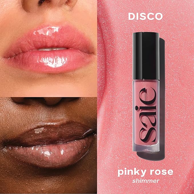Saie Glossybounce Duo - Hydrating Lip Gloss & Tinted Lip Oil Hybrid - Disco (.17 oz), Bounce (.17 oz), Non-Sticky Shine with Hyaluronic Acid & Jojoba Oil for Soft, Plump Lips