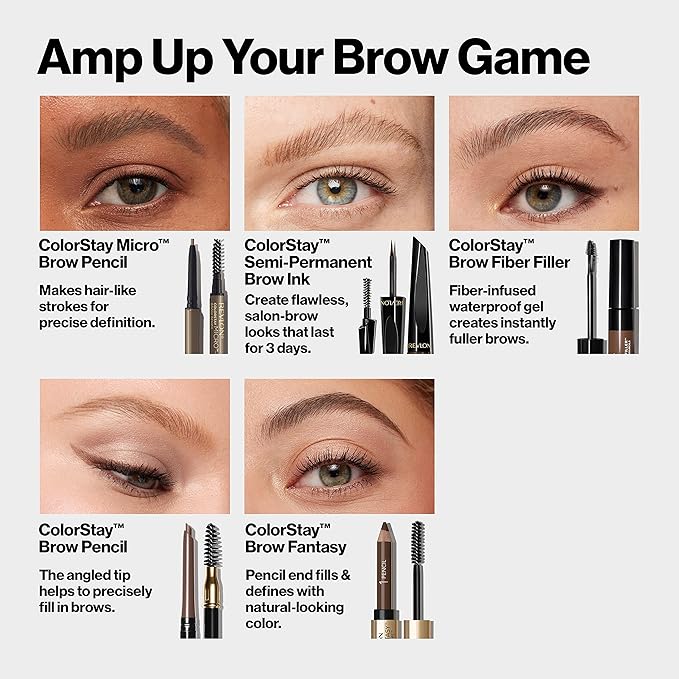 Revlon ColorStay Micro Eyebrow Pencil with Built In Spoolie Brush, Infused with Argan and Marula Oil, Stocking Stuffer for Her, 454 Medium Brown, 0.003 oz