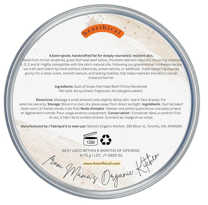 JUST Tallow - No Added Ingredient - 70 g Halal Grass Fed Beef Tallow For Skin - Organic Beef Tallow Moisturizer – Beef Tallow Face Moisturizer & Beef Tallow Balm For Face – Unscented