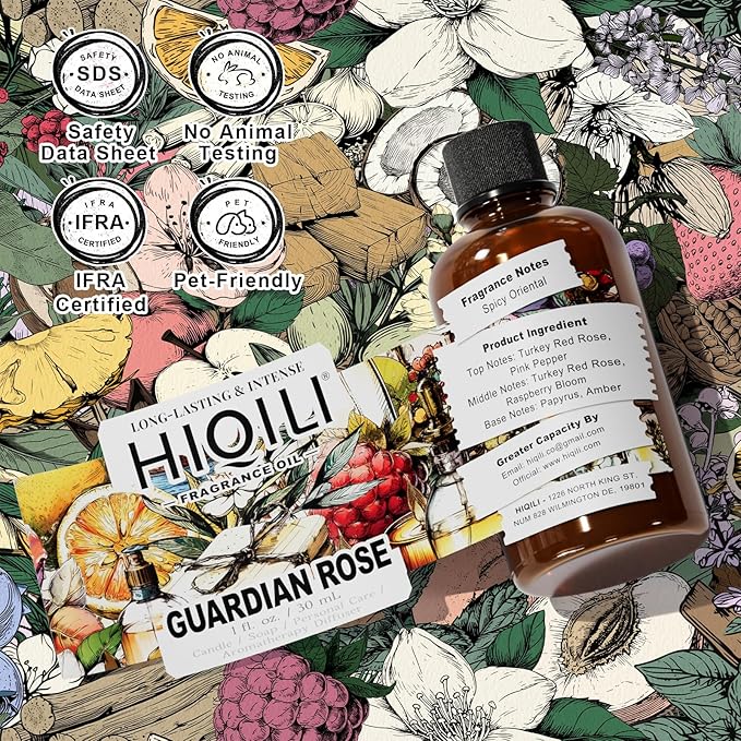 HIQILI Guardian Rose Fragrance Oil for Making Candles, Inspired by Byrdo No Men's Land Rosa, DIY Soaps, Perfume, Scent Diffusers, Skin & Hair Care - 1Fl Oz