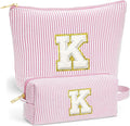 Initial Makeup Bag Set - Cute Pink Stuff for Women, Makeup Pouch Cosmetic Bag, Travel Essentials Toiletry Bag, Birthday Christmas Gifts for Women, Light Pink K