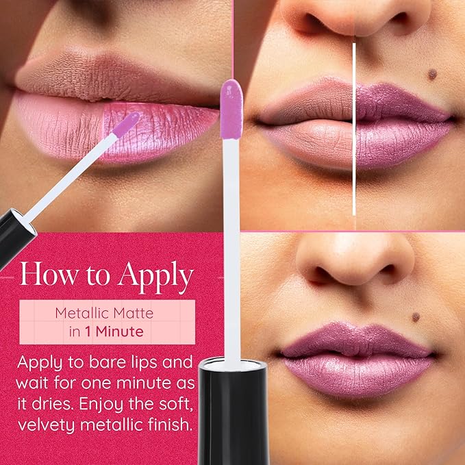 Aromi Light Pink Metallic Matte Liquid Lipstick | Rosy Lip Color with Shimmery Finish for Women, Long-Lasting, Vegan, Waterproof (Cotton Candy)