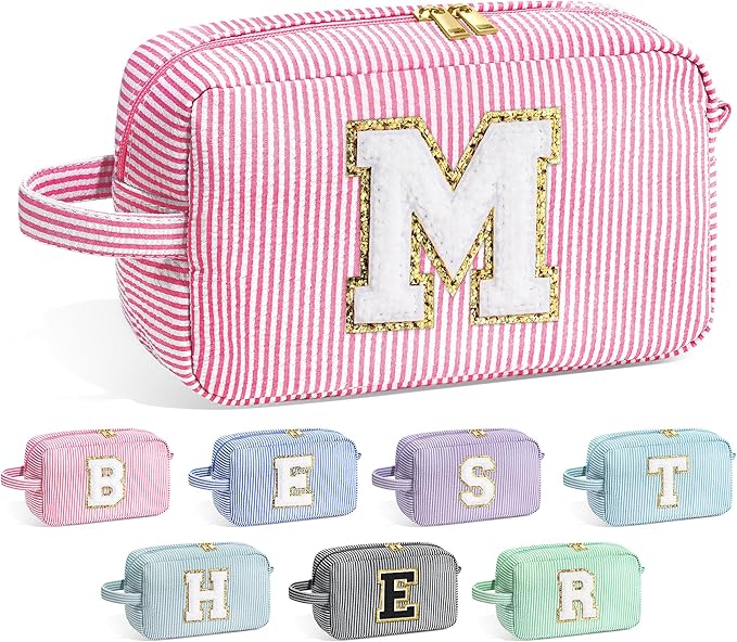 YOOLIFE Birthday Gifts for 4 5 6 7 8 9 10 11 12 13 14 Year Old Girl, Teen Girl Gifts Trendy Stuff, Initial Makeup Bag, Travel Toiletry Pouch, Pink M