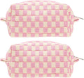 PAZIMIIK 2PCS Checkered Makeup Bag for Purse Portable Zipper Make Up Pouch Small Cosmetic Case for Travel Accessories Pink Beige