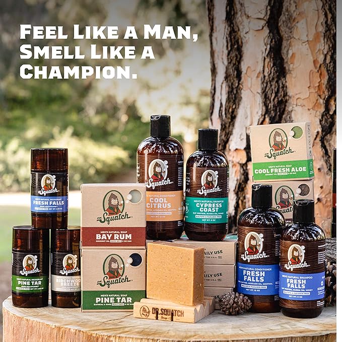 Dr. Squatch Natural Bar Soap for Men - Cold Process Soap with No Harsh Chemicals - Cool Fresh Aloe, Cedar Citrus, Gold Moss, Pine Tar & Bay Rum (5 oz, 5-Pack)