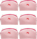 PAZIMIIK 6PCS Cozy Makeup Bag Small Aesthetic Travel Zipper Cosmetic Pouch for Women Make Up Beauty Accessories Brushes, Stripe Red