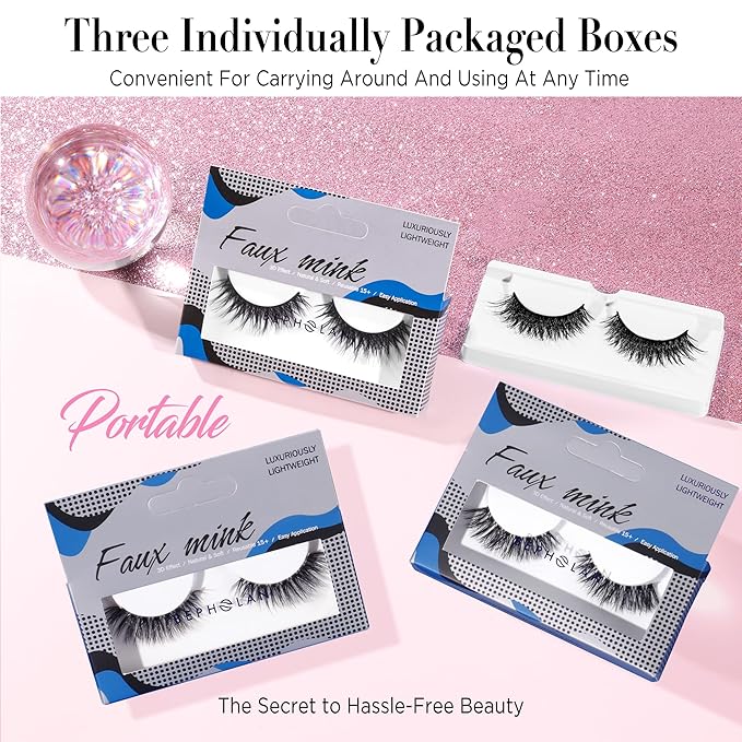 Eyelashes Natural Look False Lashes - Bepholan Fake Eyelashes 5D Super Fluffy False Eyelashes Clear Band Wispy Lashes 3-Pack Faux Mink Lashes(XMZ92)