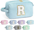 YOOLIFE Initial Makeup Bag - Personalized Cute Blue Makeup Bags, Girls Makeup Toiletry Bag Pouch, Makeup Case for Women Friend Female Sister, Birthday Gifts for Women R