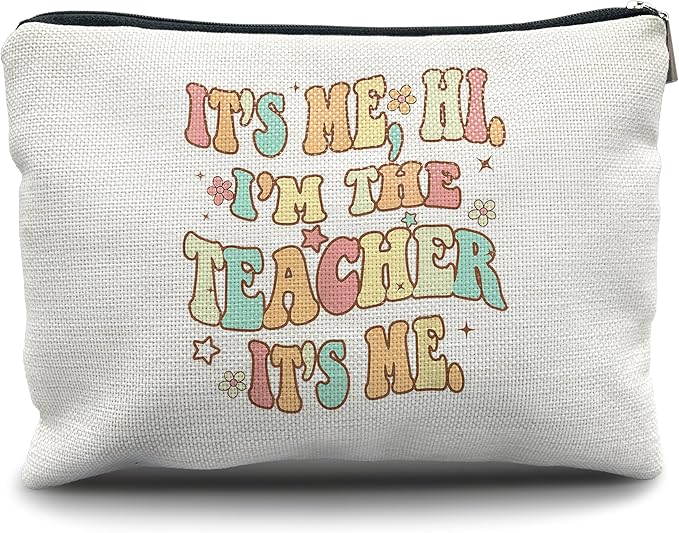 Nogrit Makeup Bag Linen, Multifunctional Cosmetic Case, Perfect for Makeup & Toiletry, Teacher-23, Zipper Closure, 10 x 7.5 inches