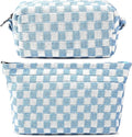 Travel Makeup Bag, Checkered Cosmetic Bag Make Up Organizer Case for Women, Small Toiletry Bag Skincare Pouch for Toiletries Accessories Brushes, 2PCS