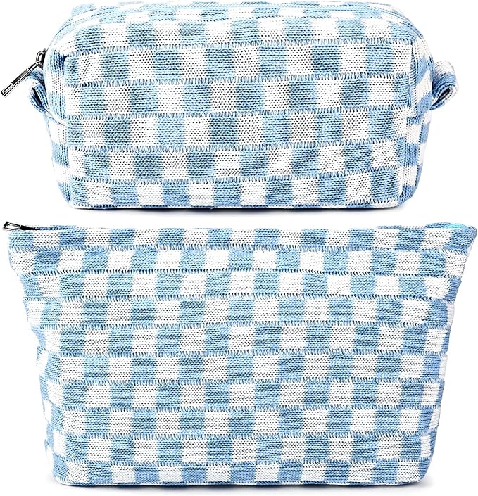 Travel Makeup Bag, Checkered Cosmetic Bag Make Up Organizer Case for Women, Small Toiletry Bag Skincare Pouch for Toiletries Accessories Brushes, 2PCS