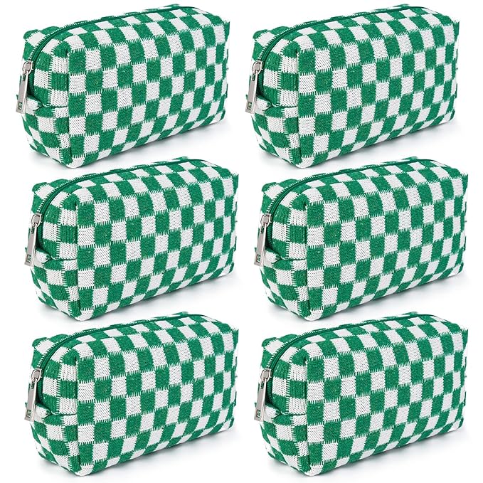 SOIDRAM Checkered Makeup Bag Preppy Cosmetic Bag Bulk Green Makeup Pouch Personalize Travel Toiletry Bag Organizer Cute DIY Makeup Brushes Storage Bag for Women