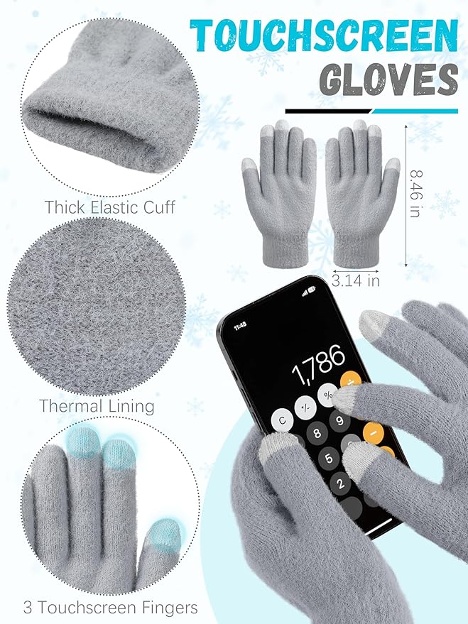 Winter Beanie Hat Scarf Gloves, Warm Fleece Knit Hat Long Scarf Neck Warmer Touch Screen Winter Gloves Set Gifts for Women