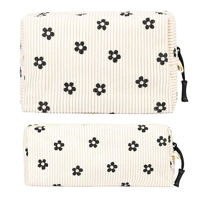 Small Cosmetic Bag set for Women Corduroy Makeup Bag with Interior Pocketes Cute Corduroy Makeup Pouches Women Small Toiletry Bag