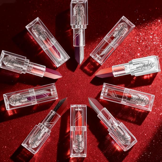 2 in 1 Matte Purple Lipstick Glitter Silver Lipstick Dual Sided Waterproof Lipsticks for Women One Stroke Two-Tone Long Lasting Lip Stick for Christmas Halloween, DU-M8